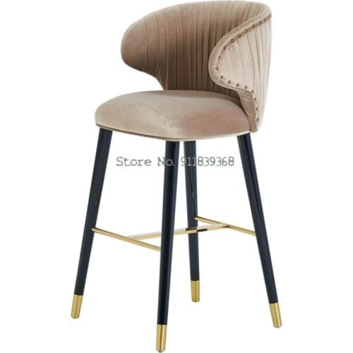 Nordic Solid Wood Bar Chair Family High Stool Bar Reception Chair Light Luxury German Flannel Stainless Steel Bar Chair