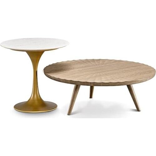 Nordic coffee table living room coffee table solid wood marble Nordic round corner table light luxury coffee table