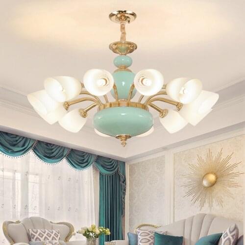 LED Modern Pendant Lamps American Golden Ceramic Pendant Lights Fixture Hotel Lobby Living Room Lanterna Home Indoor Lighting