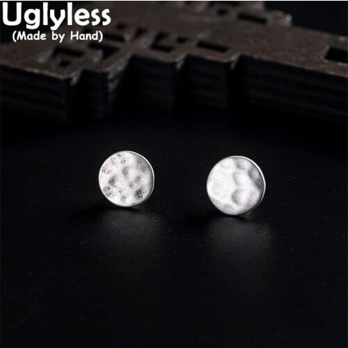 Uglyless Knocking Surface Personalized Thai Silver Studs Earrings for Men Women 925 Silver MINI Medals Brincos Unisex Jewelry