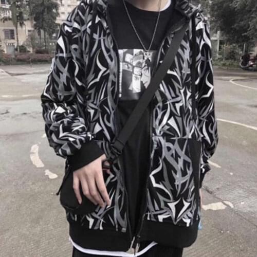 Street Hip Hop Cardigan Jacket Oversized Hoodie Womens Hooded Thin Sweater Female Ins Hip-hop Loose Bf Couple Women Clothing