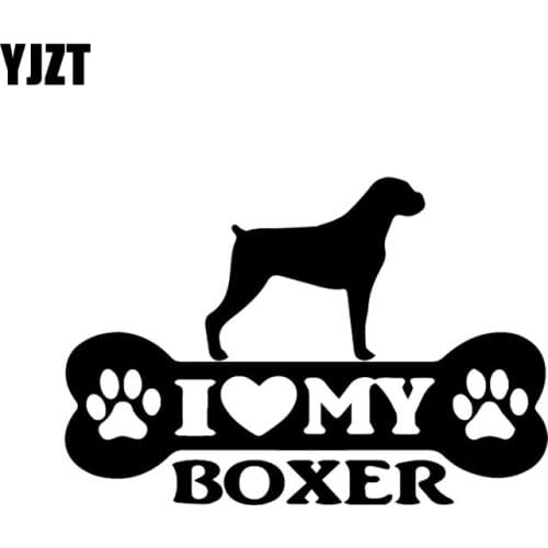 YJZT 15X10.2CM Funny Animal Dog Vinyl Decal Boxer Bone Car Sticker Decor Black/Silver C24-1197