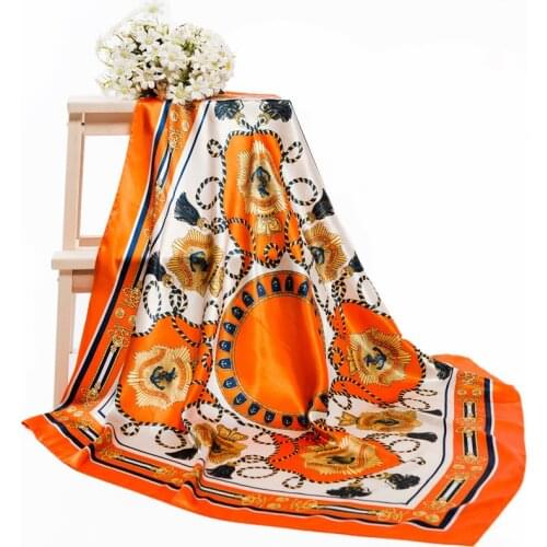 Handkerchiefs Hair Silk Scarf 90*90cm Print Satin Big Square Silk Scarves Shawls for Women Luxury Brand Designer Hijab