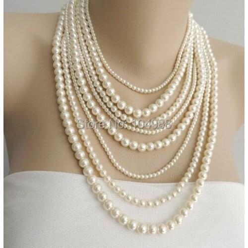 Style P10 Women Fashion Eight Layers Imitation Milk White Pearls Necklace Beads Necklace&Pendants jewelry