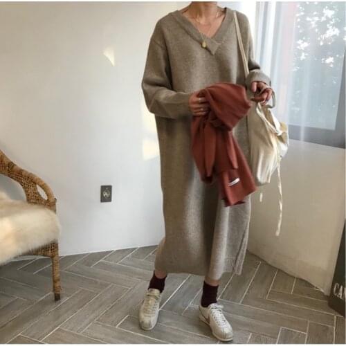 New Autumn Sweater Women Dress Winter Long Sleeve Sweaters Knitted Dresses Womens Loose Maxi Oversize Knitting Robe Vestido