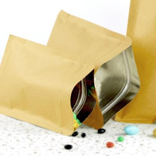 100pcs/lot-6*8cm Mini Size Zipper Top Seal Kraft Paper Bag with Foil Coated Inner Powder Seasoning Sugar Tea Storage Bags