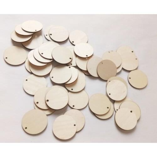 20pcs Wooden Round Discs Unfinished Wood Circles Round Wooded Cutouts Slices with Holes for Christmas Home Decoration DIY Crafts