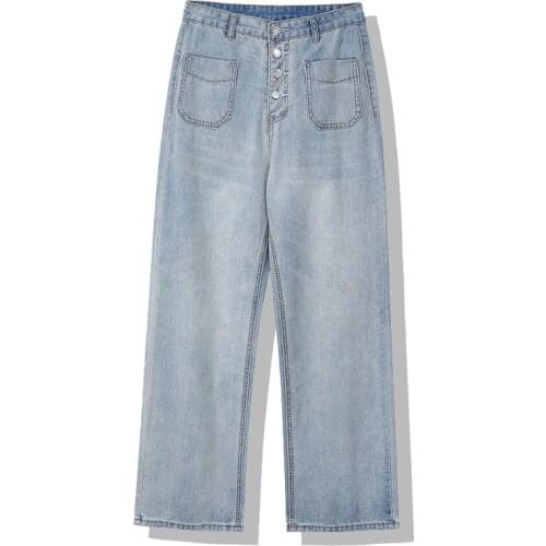 2021 New Jeans Casual Streetwear High Waist Straight Femme Denim Trouser Baggy Vintage 2021 Ladies Fashion Wide Leg Pants