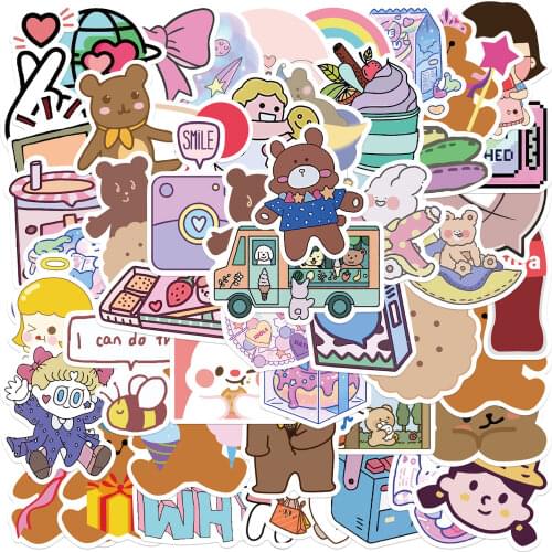 25/50PCS ins Korea cute outing bear cute girl sticker DIY scrapbook creative junk magazine stationery decoration sticker