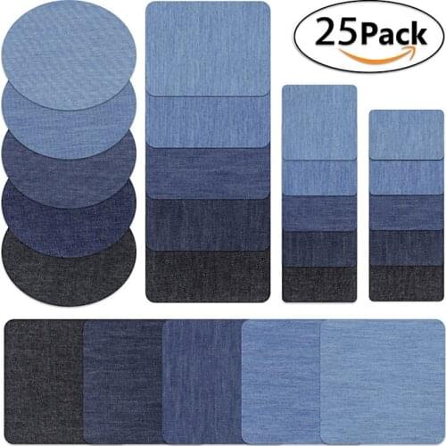25pcs/set Denim Jeans Fabric Iron on Patches for Clothing Elbow Repair Pants Knee Applique Apparel DIY Sewing Accessory