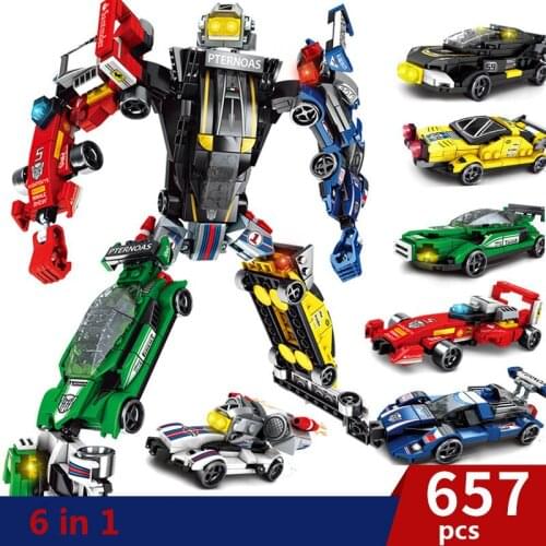 6 in 1 Transformation Robot Building Block Racing super car Bricks Construction toys for Chirldren DIY Christmas Gifts