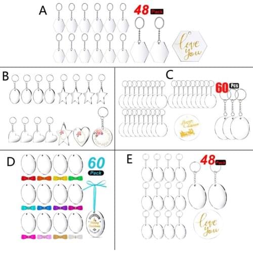 Acrylic Transparent Star Heart Oval Discs Key Chains Round Acrylic Keychain Blanks Tassel Pendant Keyring Jewelry Making