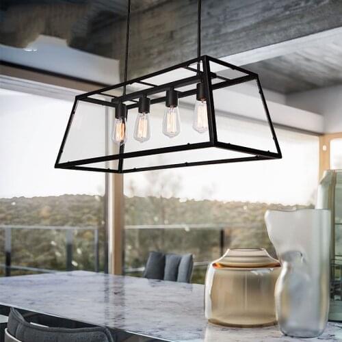 Archaistic transparent Acrylic box lampshade retro loft vintage pendant lamp dinning room restaurant light