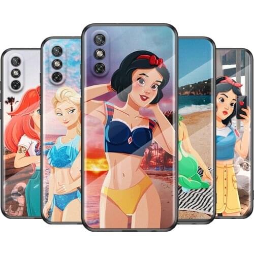 Disney Beach Princess For Huawei Y6 Y7 Y9 Y5P Y6P Y8S Y8P Y9A P Smart Z 2019 2020 2021 Tempered Glass Phone Case