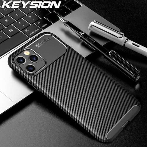 KEYSION Phone Case For iPhone 12 12 Pro Max 2020 New Carbon Fiber Soft TPU Silicone Shockproof Back Cover for iPhone 11 Pro Max