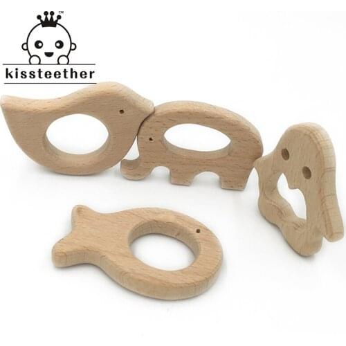 DIY Baby Teether Toys Organic Natural Beech Wooden Elephant-Bird-Fish-Penguin Hand Cut Toys Baby Wooden Teether Gift