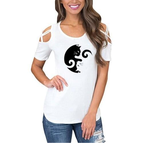 Summer cotton top quality cat print women T shirt casual o-neck fashion women T-shirt shoulder short sleeve tshirt female