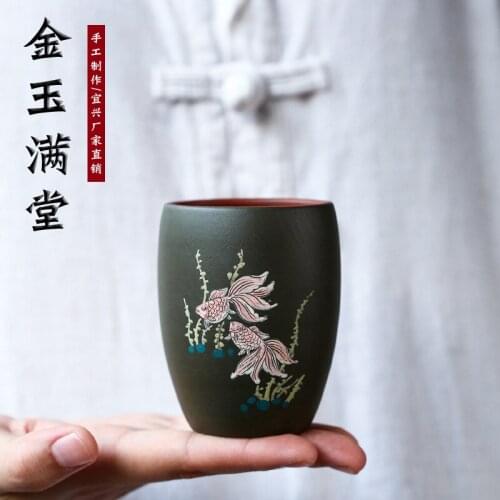 Mud-painted,Two-color Dark Green Mud,Master Cup,Jinyu,Full Handmade, Tea Drink,Drinkwear,Chinese Gift,High Quality,Free Shipping