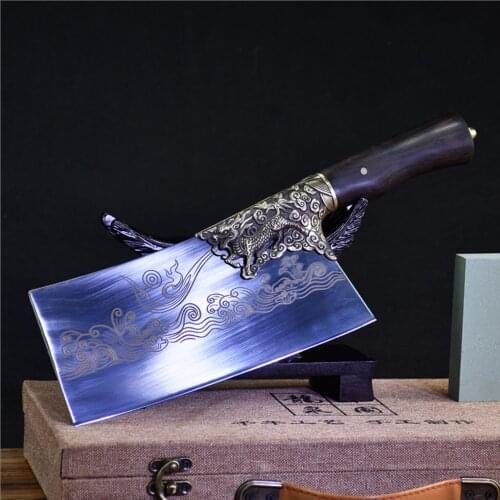 Little Cook fixed blade kitchen chef knife handmade full tang Chinese cleaver Meat saws Slaughter knife Cooking cuisine tools