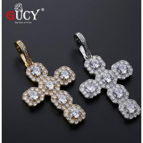 GUCY Hip Hop Big Cross Pendant Necklace Gold Silver Color Iced Out Micro Pave CZ Stones Hip Hop Pendants Necklaces for Men Women