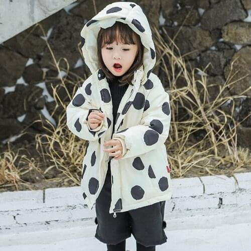 Korean Style Girls Parka Jacket Fleece Warm Kids Outerwear Coat Cute Polka Dot Hooded Baby Girls Padded Jacket BC430