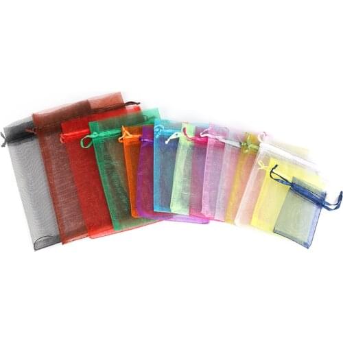 50pcs Drawstring Organza Bags Jewelry Packaging Bags Wedding Party Decoration Drawable Bags Birthday Gift Pouches 24 colors