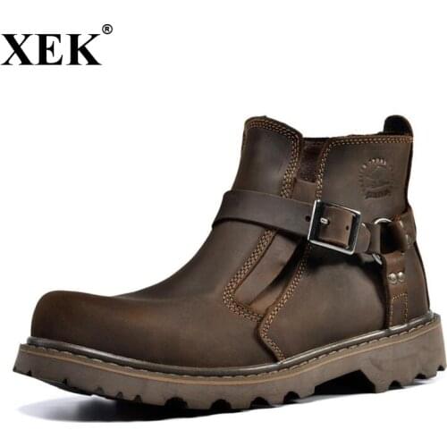 XEK Trend Mens Boots Tooling Boots Military Boots Crazy Horse Leather Mens Casual Tooling Shoes wyq39