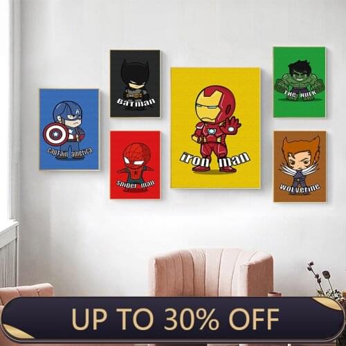 Marvel Cartoon Superhero Avengers Canvas Painting Spider Man Iron Man Captain America Poster Print for Kids Room Decor