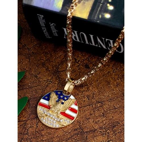 Hip-Hop Men Necklace US Logo Pendant Golden Chain Necklace For Men Fashion Jewelry 3mm Width