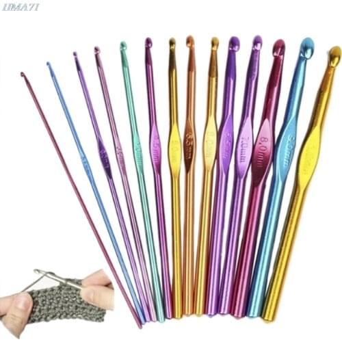 14Pcs Metalen Handvat Haaknaald Breinaalden Set Aluminium Naalden Haaknaalden Kit Multi Colour (2Mm-10Mm)