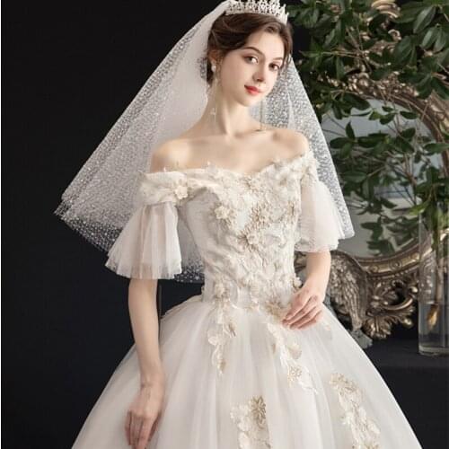 New Bride Wedding Gown Fashionable Korean Bride Gowns Luxury Embroidery 3D flowers Lace Princess Church Bridal Dress Custom Made