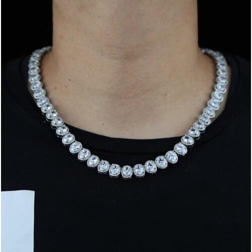 Wholesale Fashion 5A Cubic Zirconia CZ Cluster Tennis Cecklace For Boy Hip Hop Rock Punk Iced Out Bling Oval CZ Men Jewelry