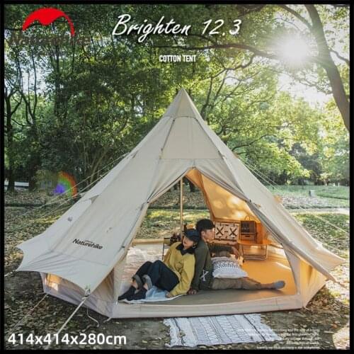 Naturehike New Pyramid Large Tent Brighten-12.3 Series 5-8 Person Breathable Waterproof 1000mm Cotton Blending 23.6kg Windproof