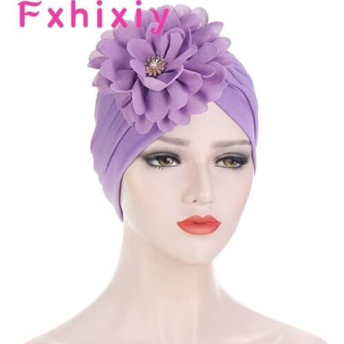 Popular Big Flower Decals Indian Hat Solid Color Hot Selling Round Resuable Night Cap Head Cover Sleep Hat Hair Accessories