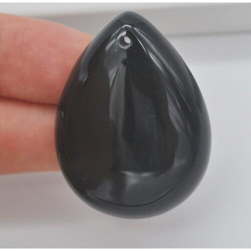 Natural 40x30MM Black Carnelian Stone Bead Teardrop CAB Cabochon Hole Jewelry GEM Pendant 1PCS H158