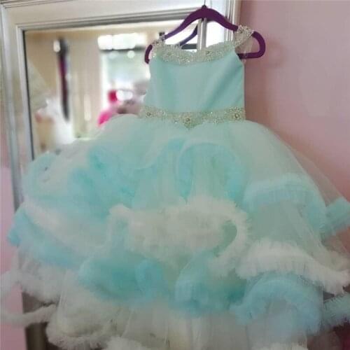 Luxury Beaded Crystals Flower Girl Dresses Tiers Cloud Girl Dresses Communion Pageant Dress Birthday Gowns
