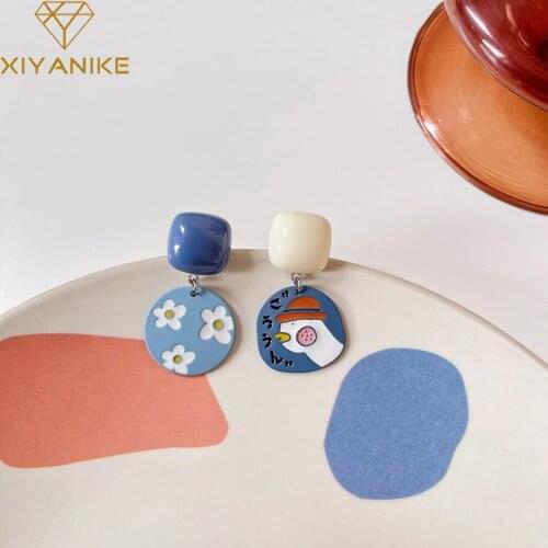 XIYANIKE Blur Color Asymmetry Flower Duck For Women Acrylic Alloy Drop Earring 2021 Trend Party Gift Fashion Jewelry Brincos