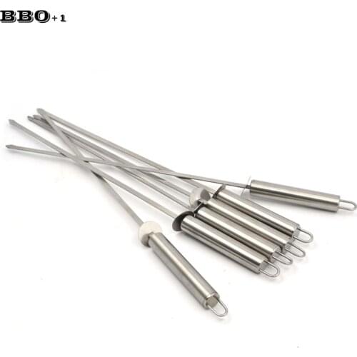 Stainless Steel BBQ Skewers with Food Remover Ring Portable Wide Barbecue Skewers Shish Kabob Sticks BBQ Accessories 43cm/16.9