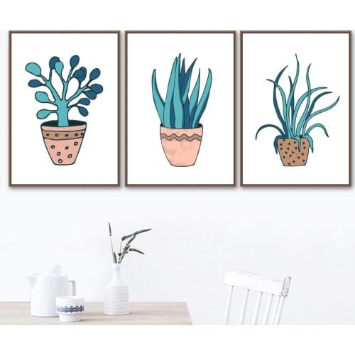 Nordic Posters And Prints Cartoon Potted Green Plants Canvas Painting Wall Pictures For Bedroom Living Room Home Decor