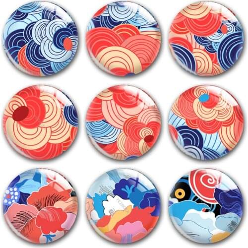 Handmade Wave Pattern Flowers Red Blue Round photo glass cabochons demo flat back DIY collier jewlery Making findings accessory