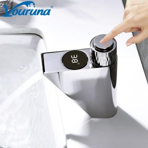 VOURUNA LED Bathroom Faucet Intelligent Temperature Digital Display Basin Mixer Tap Solid Brass Chrome Cold&Hot Water