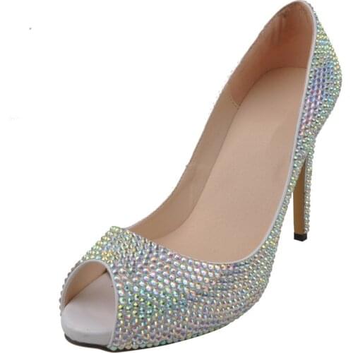 Womens Pumps Wedding Fish mouth Rhinestone High heels crystal Fine heel 11CM High Heels Party Shoes