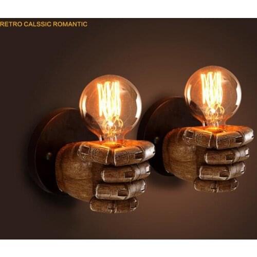 American Style Vintage Wall Lamps Retro Resin Fist Minimalist Creative Bar Restaurant Cafe Aisle Decorative Wall Lamp Lights