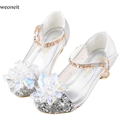 Weoneit Fashion Kids Flower Girls Shoes for Party and Wedding Children Leather Shoes Dance High-Heeled Princess School Shoes