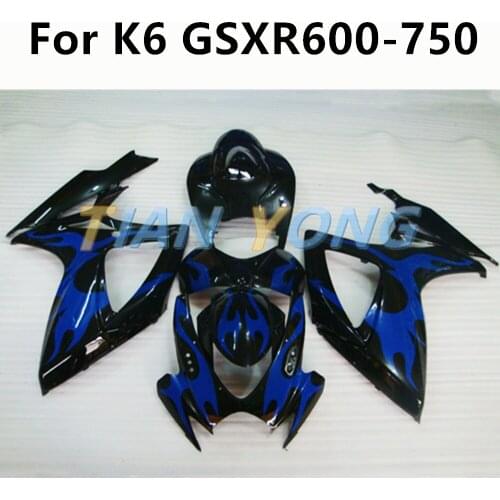 Motorcycle full body protective cover high quality blue flame paint custom accessories For SUZUKI GSX-R600 GSX-R750 2006 2007