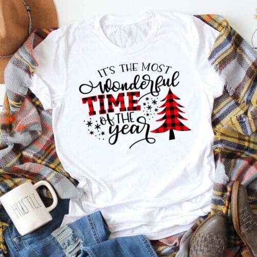 Its The Most Wonderful Time Of The Year T-shirt Vintage Buffalo Plaid Christmas Tree Tshirt Women Winter Holiday Gift Tops Tees