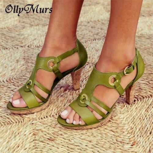 OllyMurs Buckle Strap Sandals Women 2020 Sandals Female Bohemian Style Summer Fashion High Heels Womens Shoes