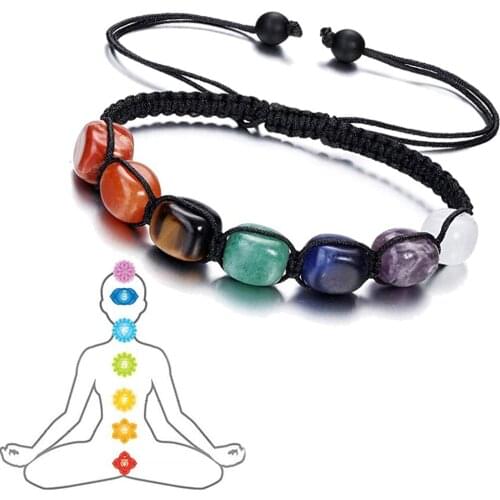 7 Chakras Bracelets Reiki Natural Stone Braided Women Bracelet Healing Irregular Bead Handmade String Rope Adjustable