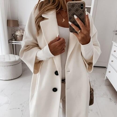 Women Single-Breasted Outwear Loose Long Overcoats 2021 Autumn Loose Woolen Blends Coats Winter Casual Three Quarter Sleeve Coat