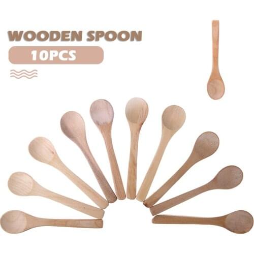 10pcs 13cm Milk Coffee Honey Tea Soup Spoon Small Wooden Spoons Set Stirrer Tableware Scoop Stir Stick Kitchen Accessories Sets